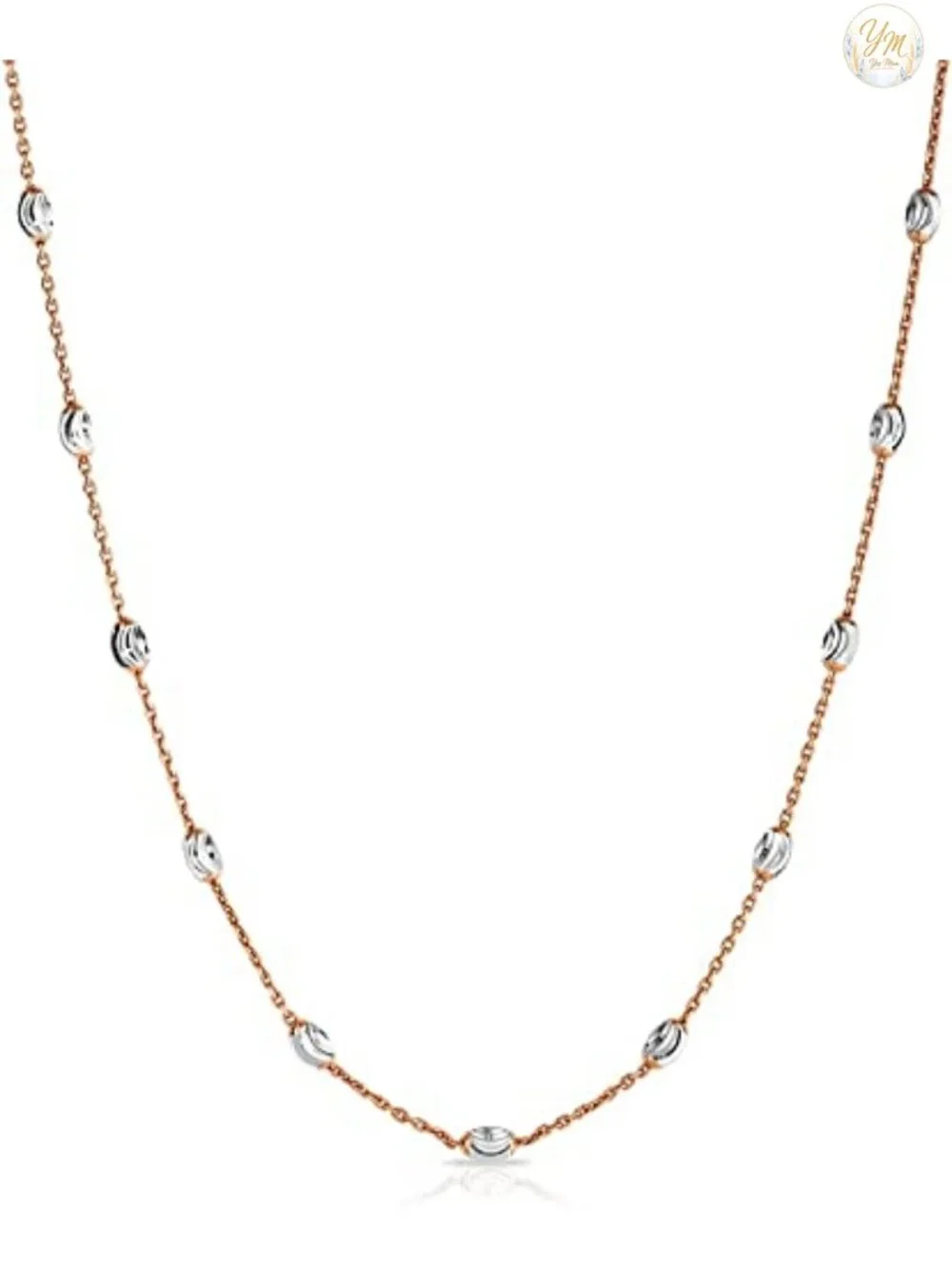 18K Gold Plated 925 Sterling Silver Oval Moon Bead Chain Necklace, Lobster Clasp